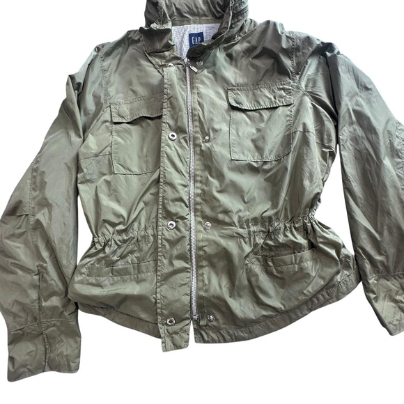 GAP Jacket Womens Large Olive Green Anorak Utility Hooded Waffle Lined‎ Pockets - Picture 2 of 13